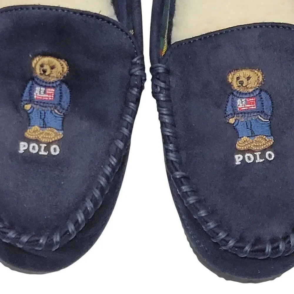 Polo Ralph Lauren Slippers Big Kid‎ Boys Child Size 9 Dezi V Bear Faux Suede Fur